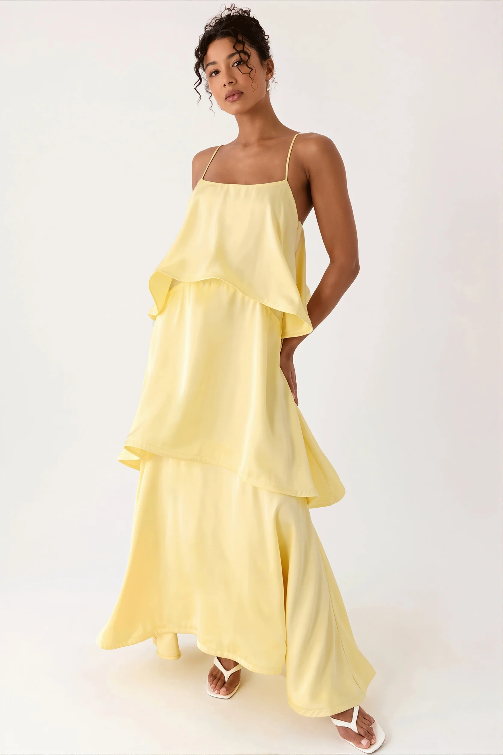 Solid Ruffle Tiered Loose Maxi Dress