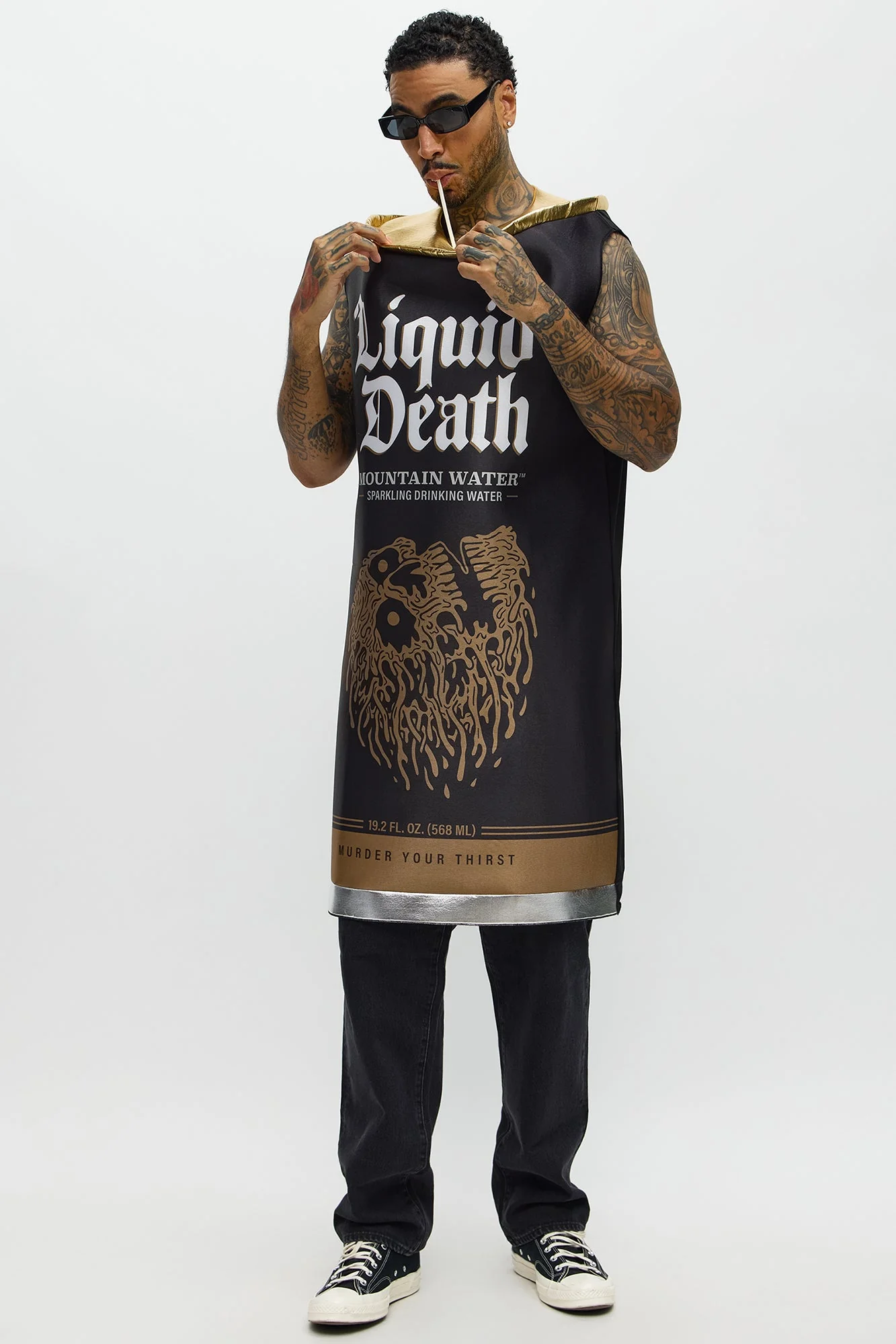 Liquid Death Sparkling Water Can Costume - Black/combo