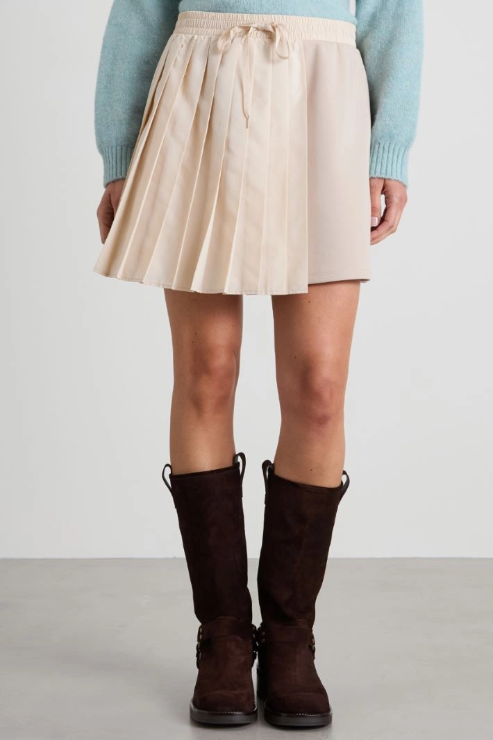 Jersey skirt with pleated panel - BEIGE