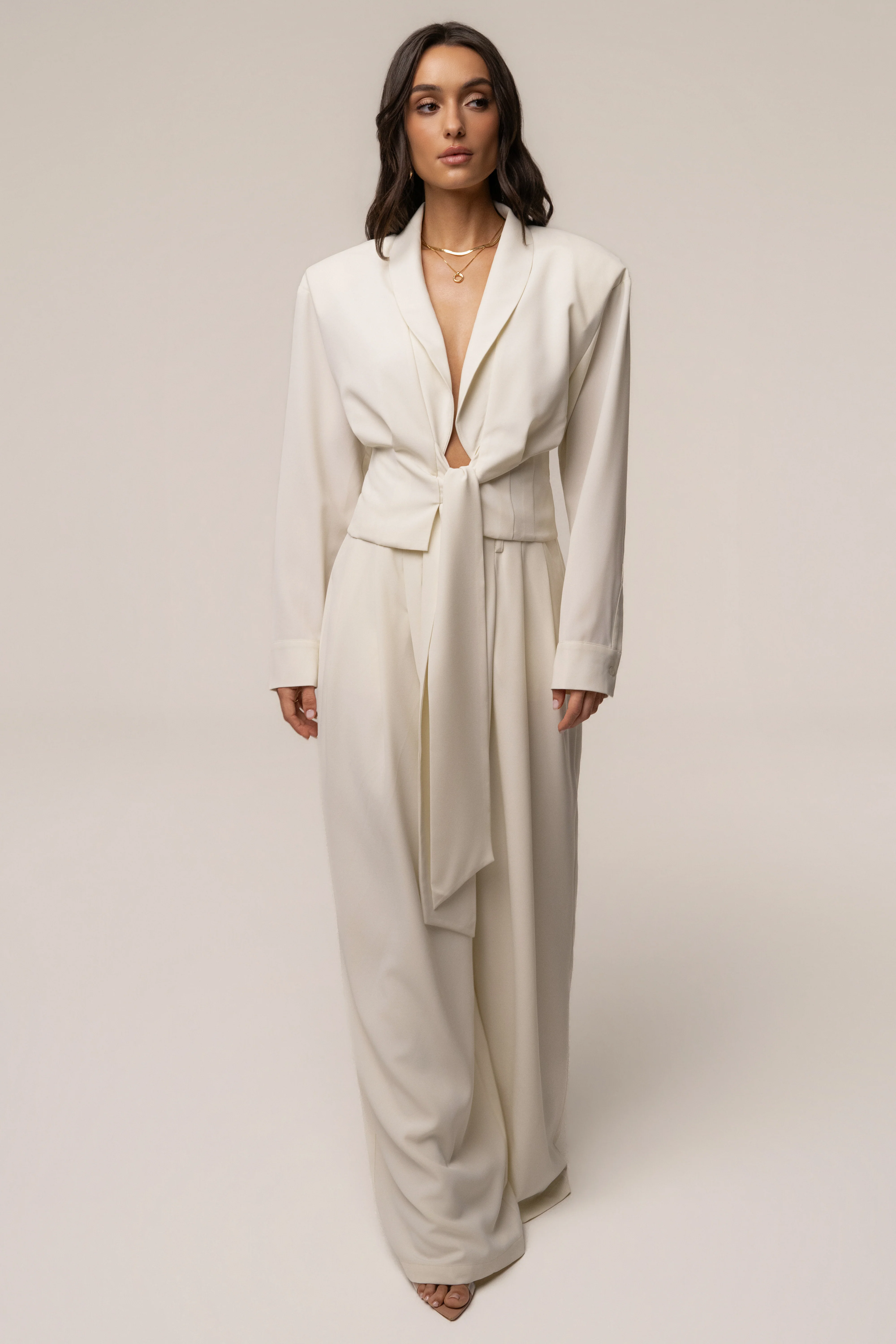 Cream Estate Pleated Trouser