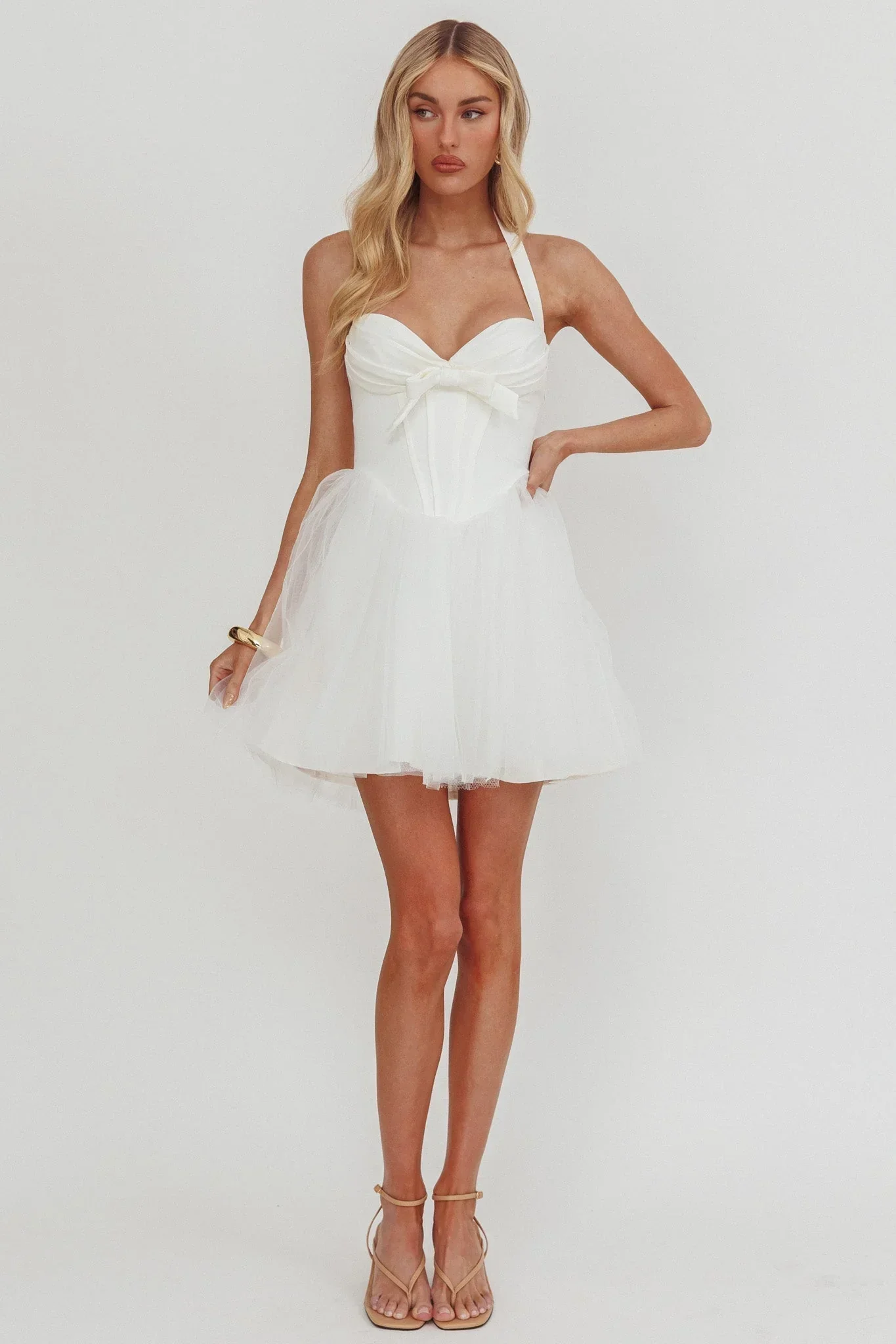 Princessa Halter Mini Dress White