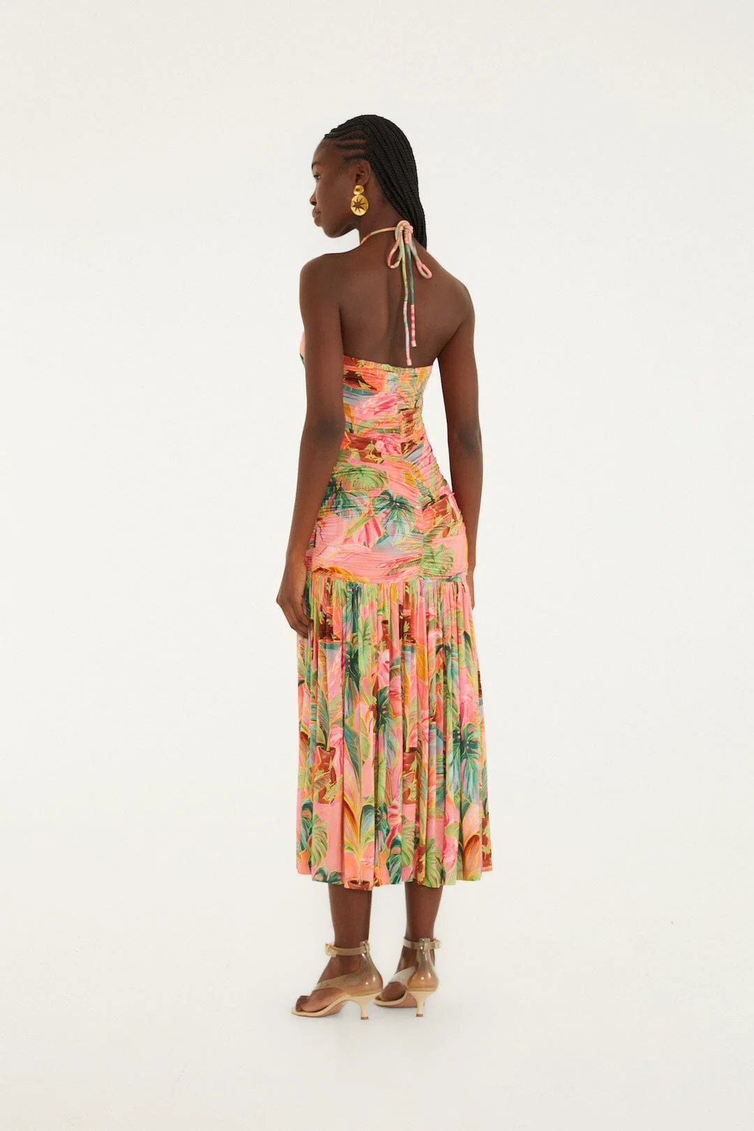 Soft Pink Pool Time Ruched Sleeveless Midi Dress