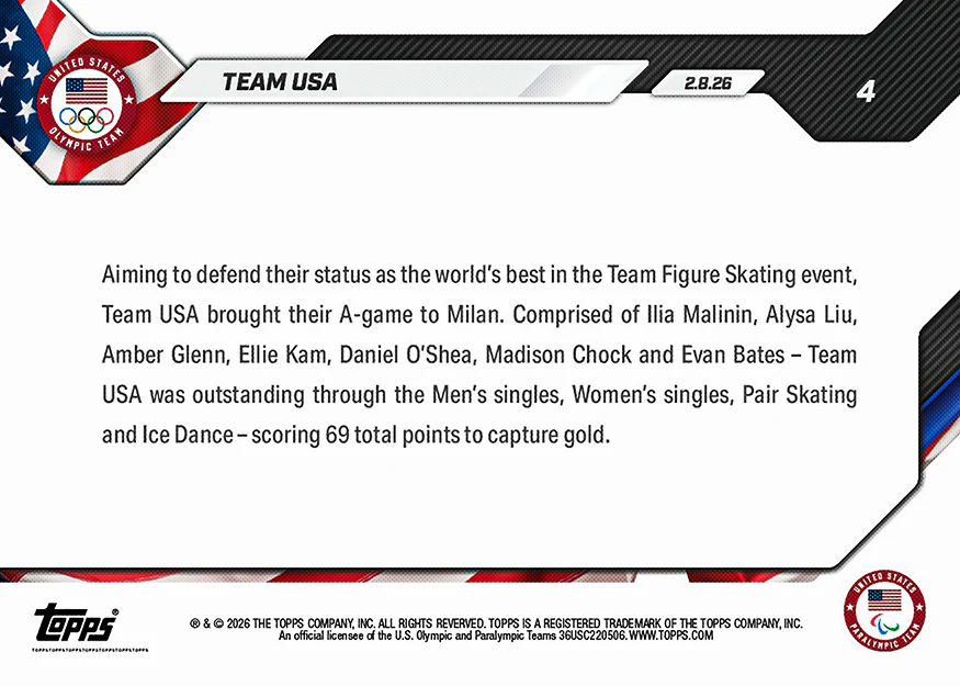 Team USA - 2026 Olympics Topps NOW® - Card 4 - PR: 1295
