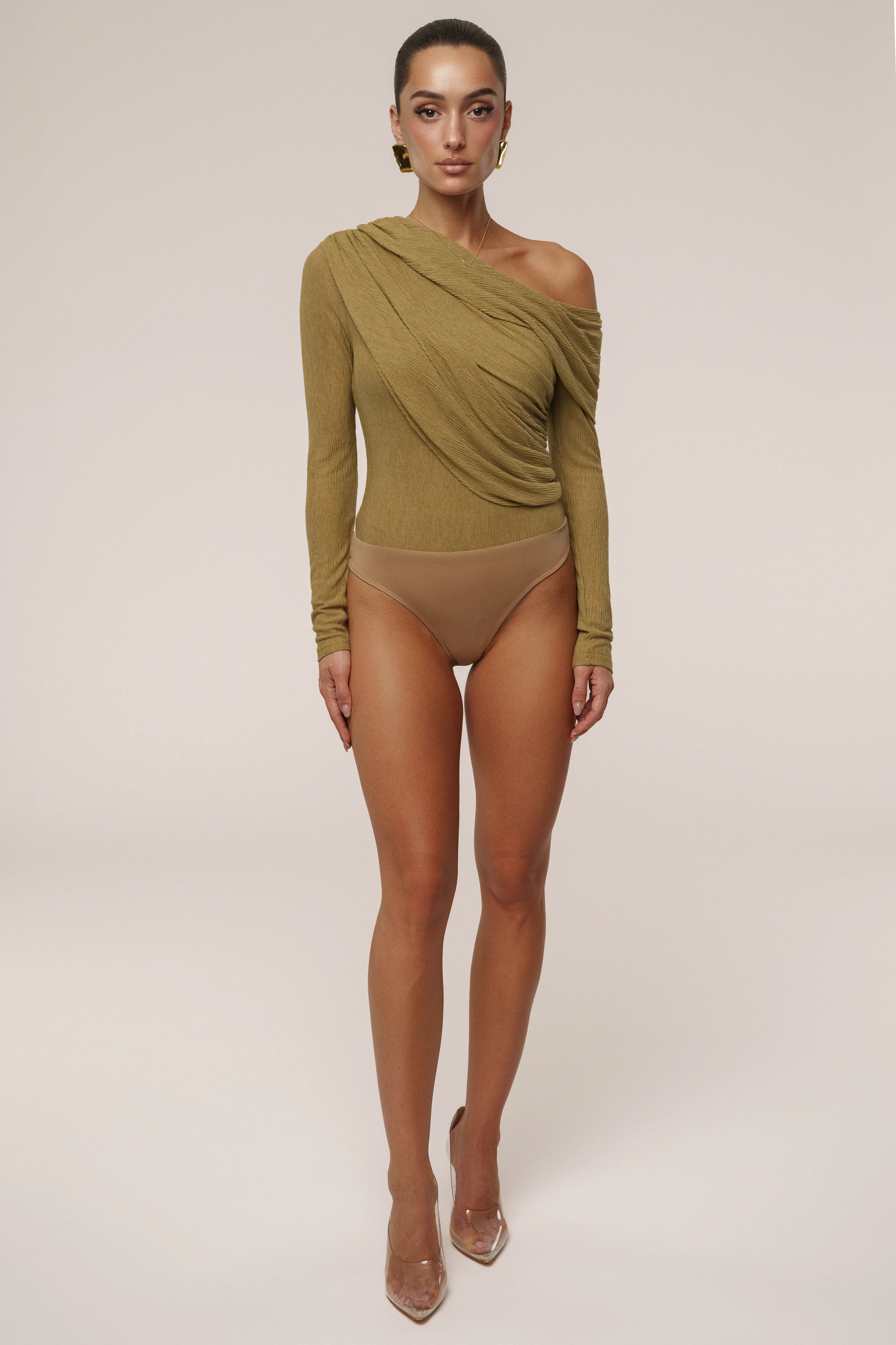Moss Textured One Shoulder Bodysuit