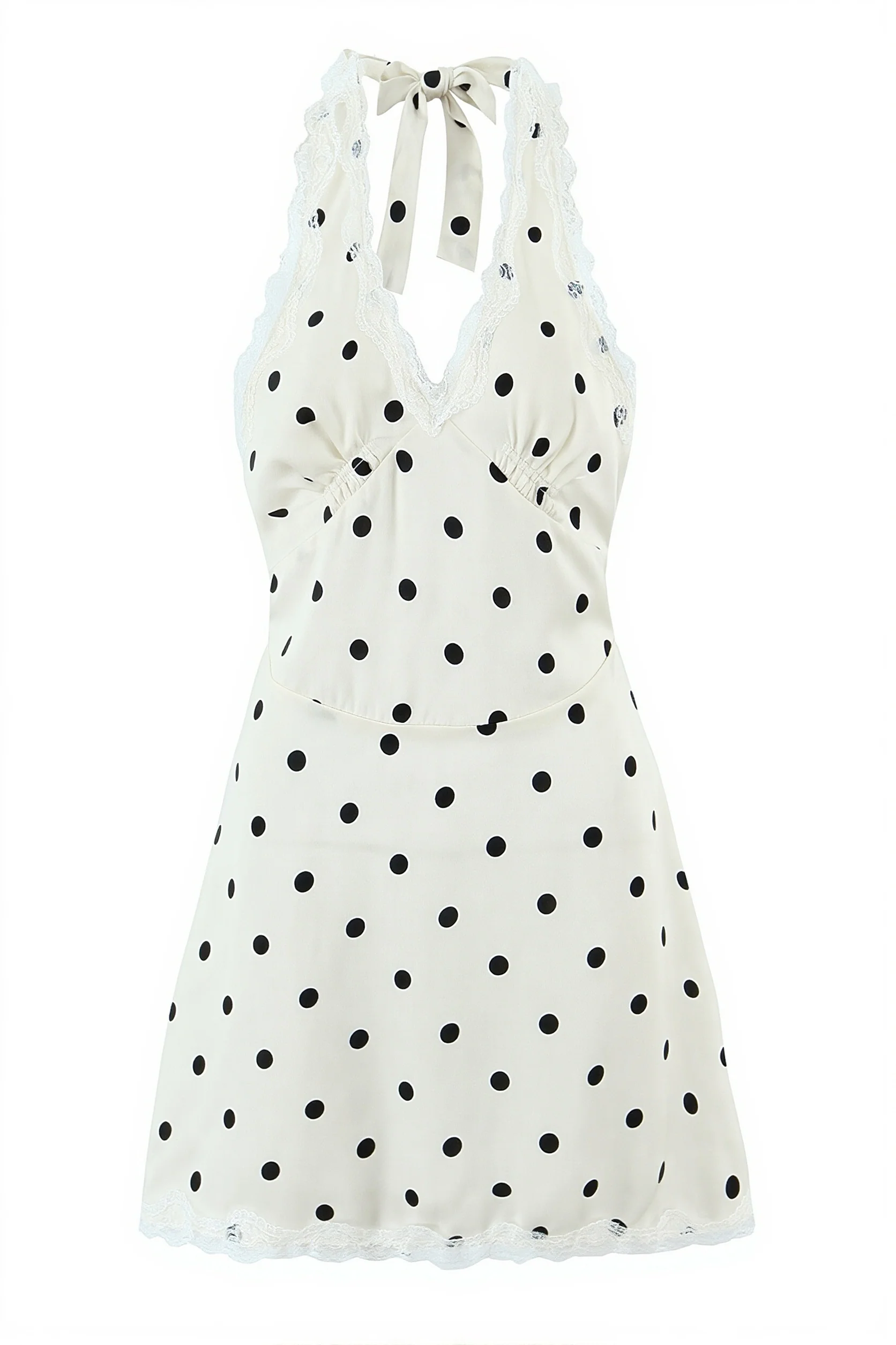 Polka Dot Halter V Neck Cutout Back Mini Dress