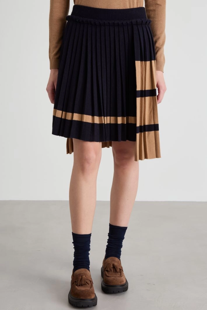 Knitted color block skirt - BLUE CAMEL