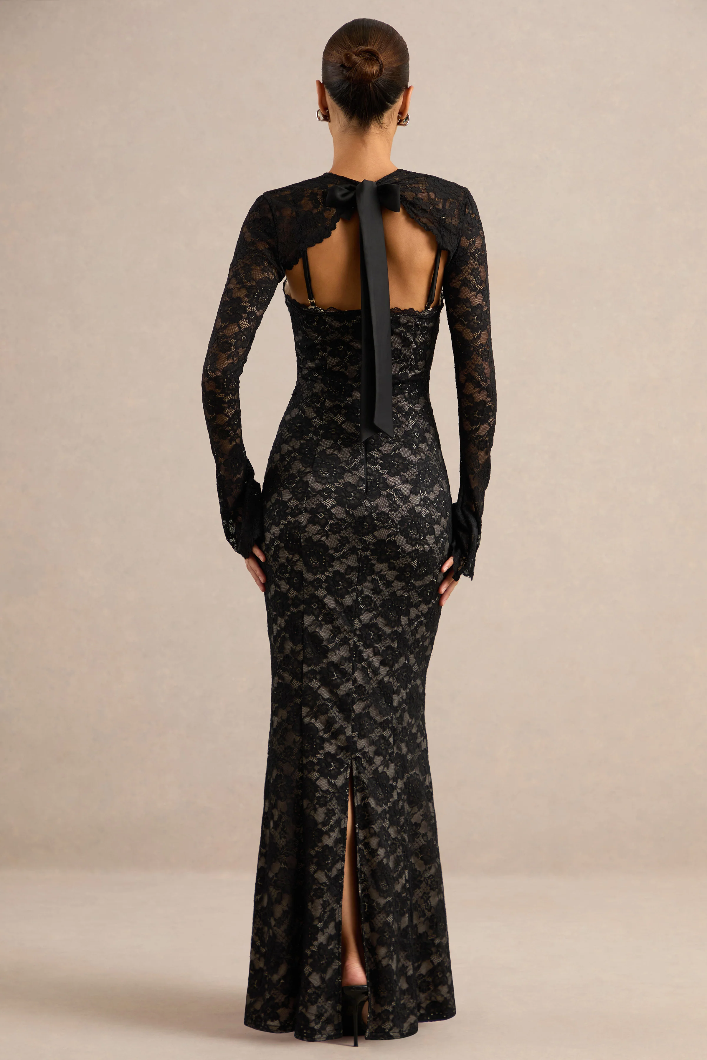 Mirellia | Black Lace Sweetheart-Neck Maxi Dress