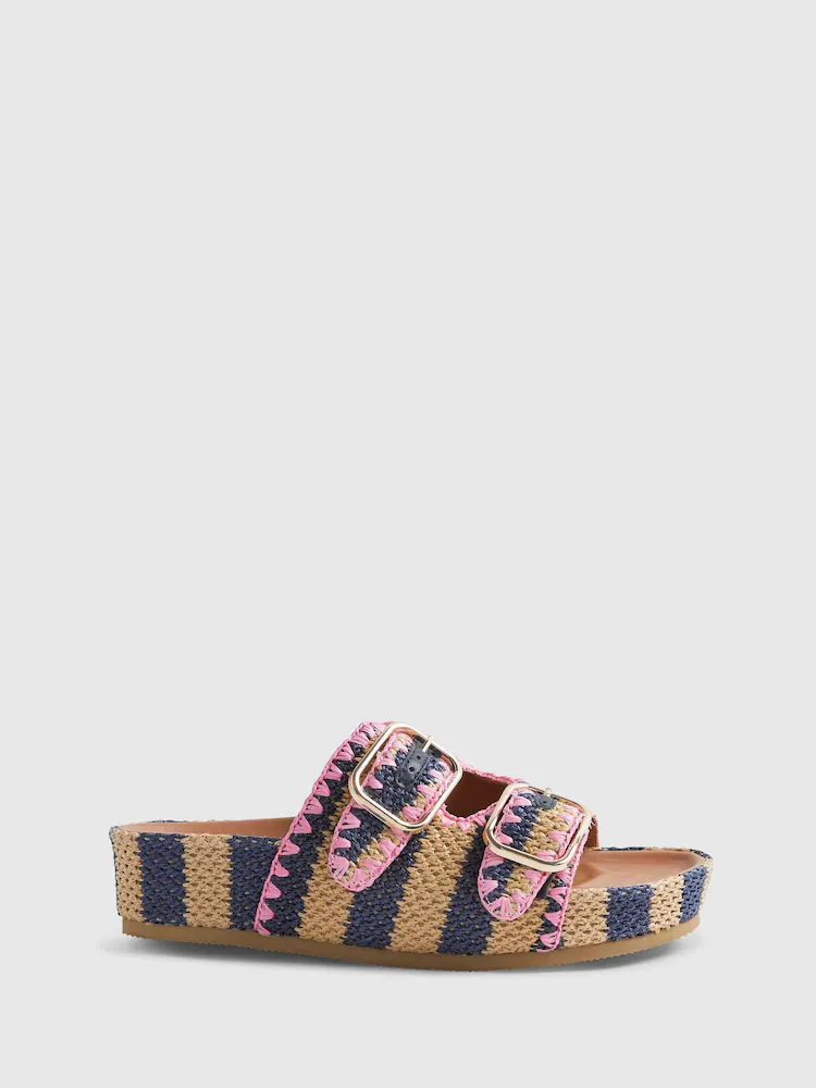 River Island Blue Stripe Raffia Footbed Sandals