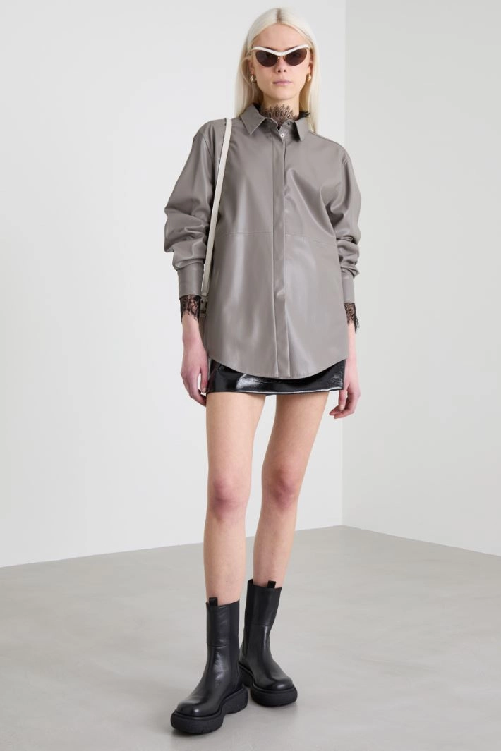 Coated jersey shirt jacket - DOVE GREY