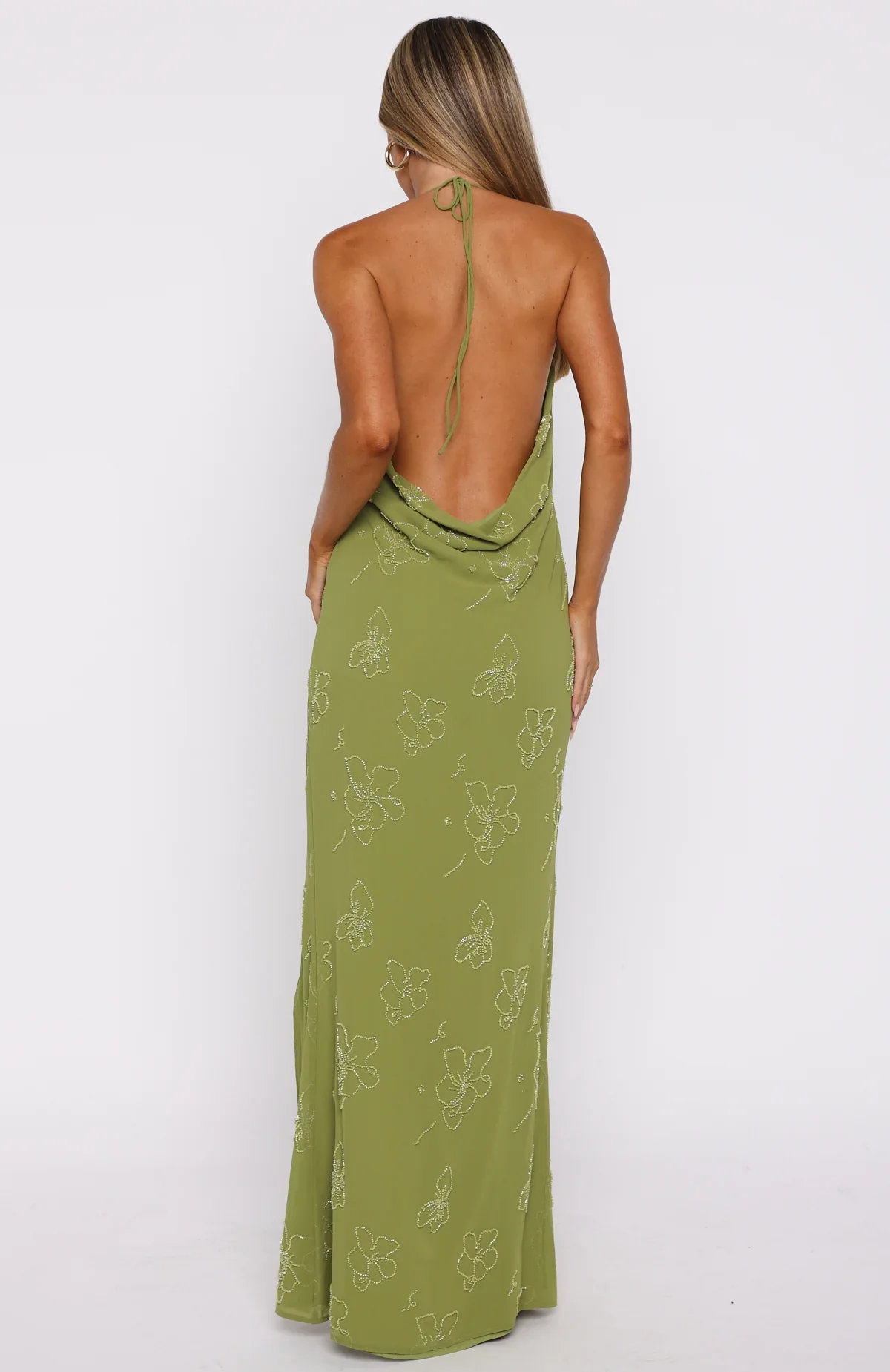 Slow Dancer Beaded Maxi Dress Green Tea