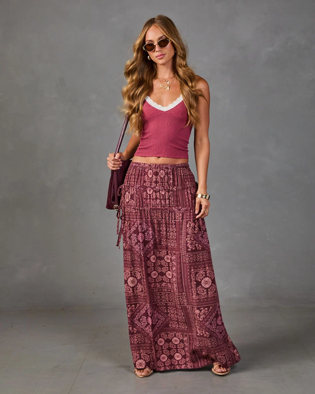 Mystic Meadow Drawstring Floral Maxi Skirt