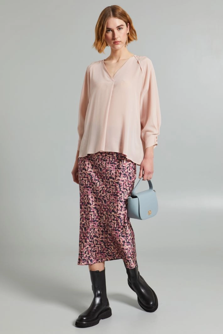 Blouse with flat pleat - POWDER PINK