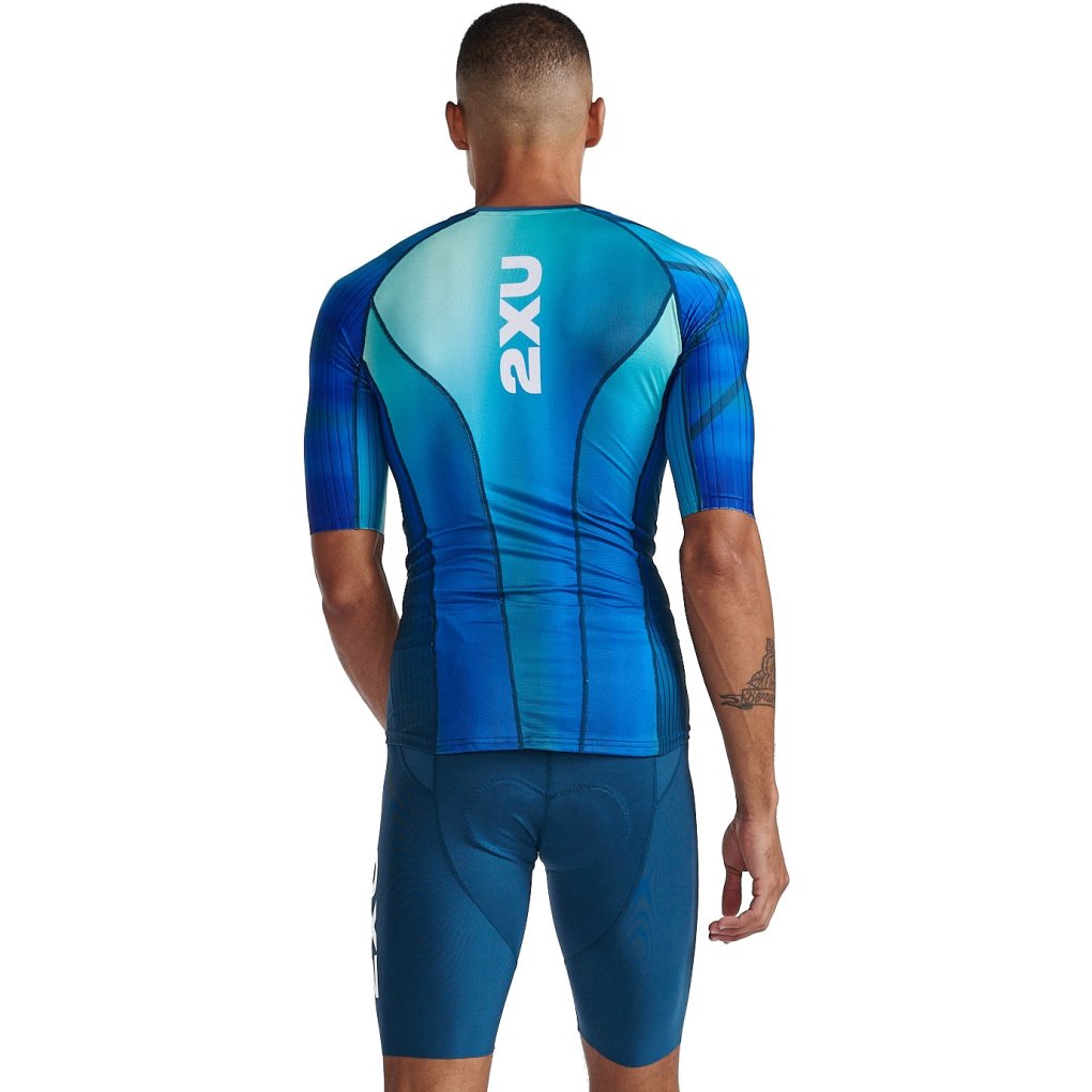 2XU Aero Tri Sleeved Top Men - spring green/majola blue
