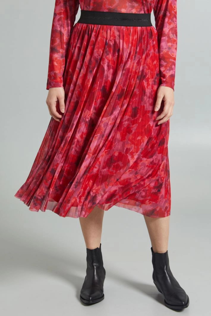 Tulle jersey skirt - RED MAUVE BLACK