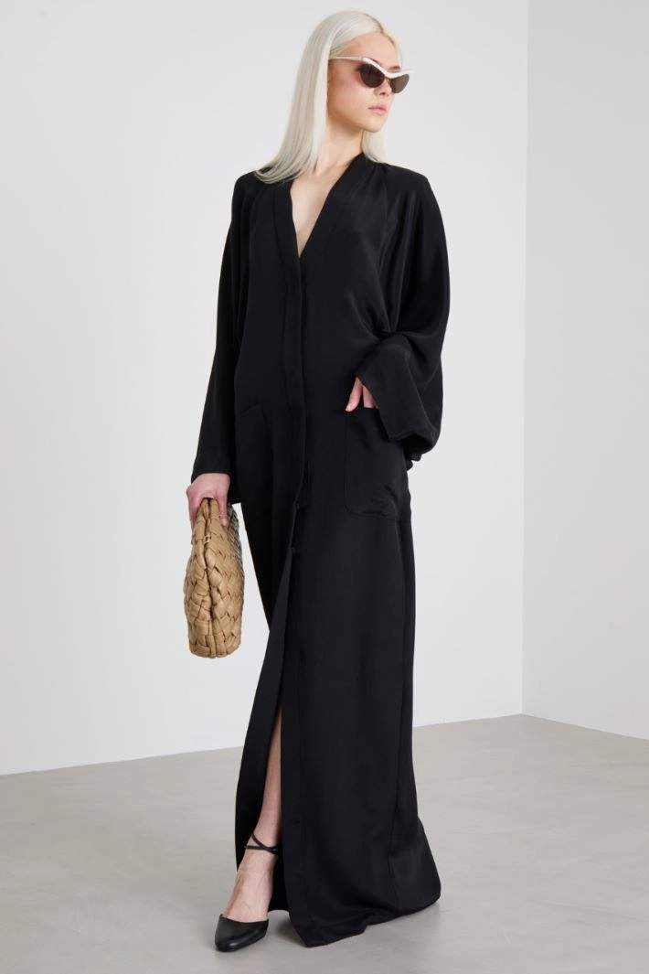 Long silk shirt dress - BLACK