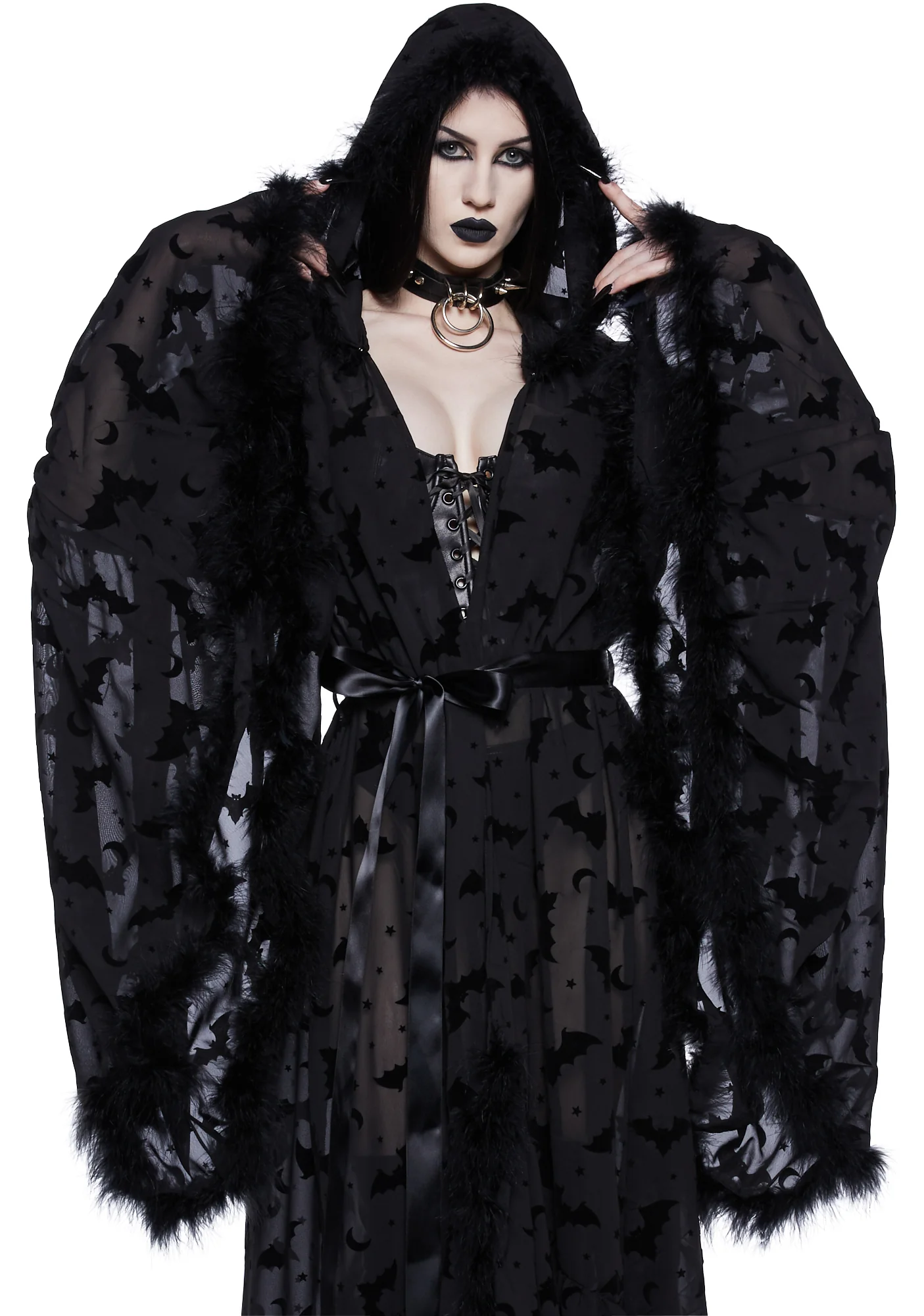Witch You Were Here Marabou Robe - Black