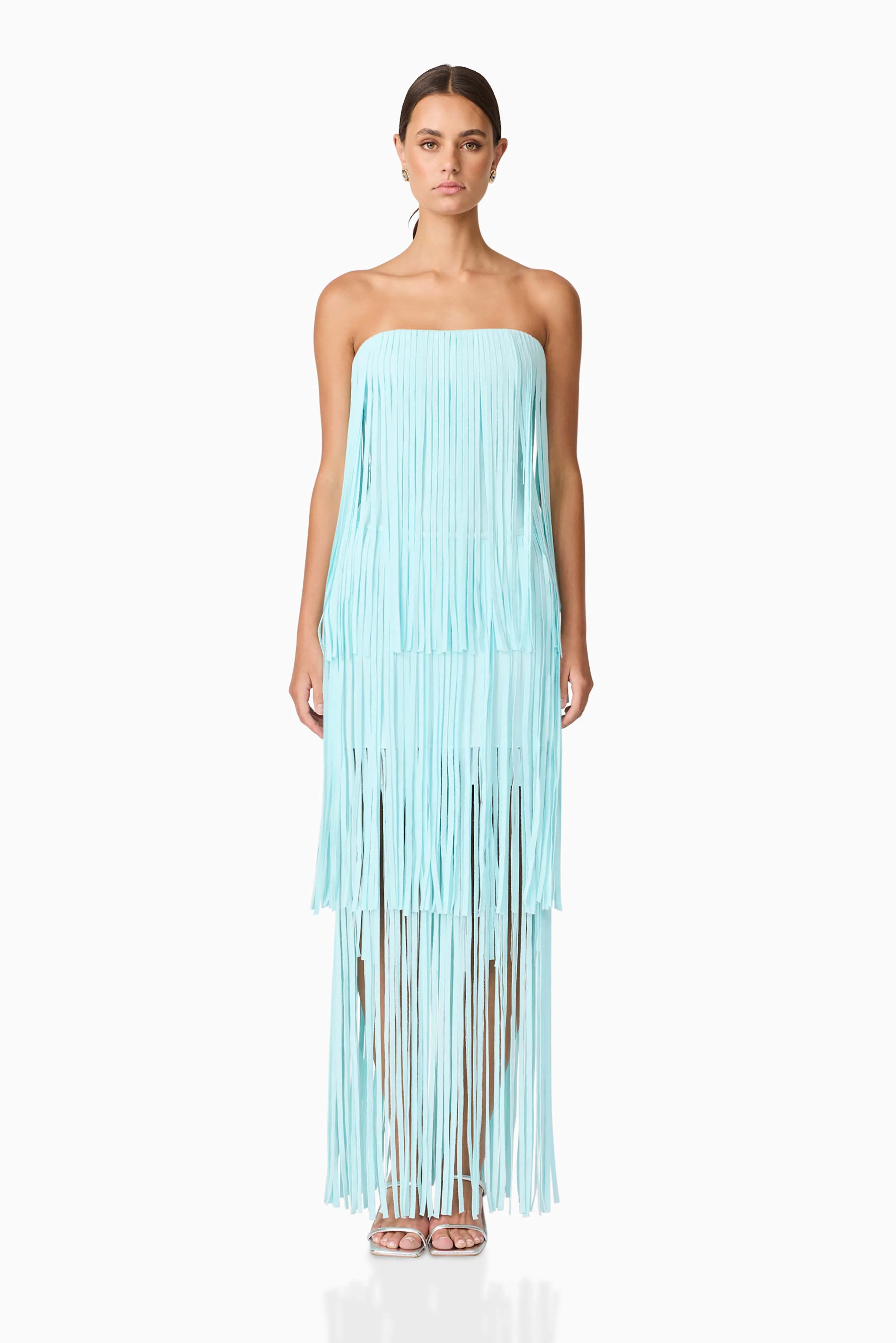 Alya Tiered Maxi Dress in Blue