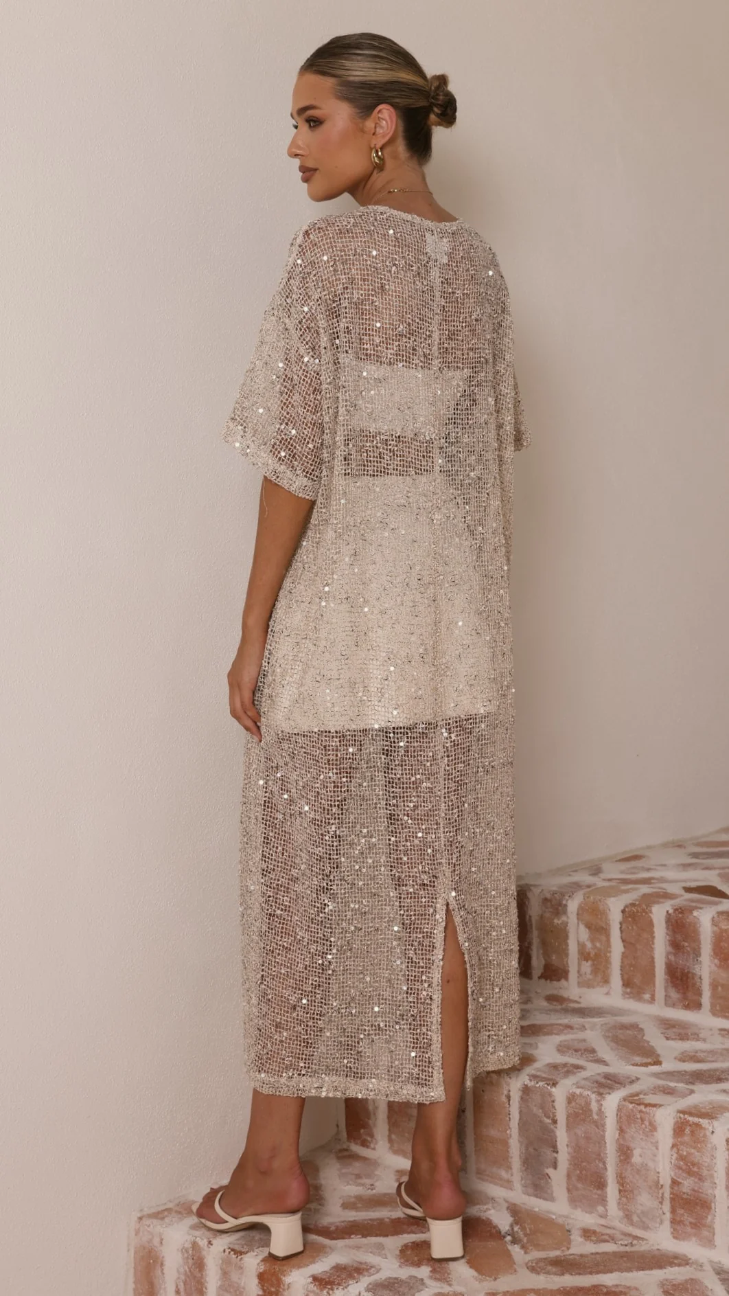 Zinnia Sequins Maxi Dress - Beige