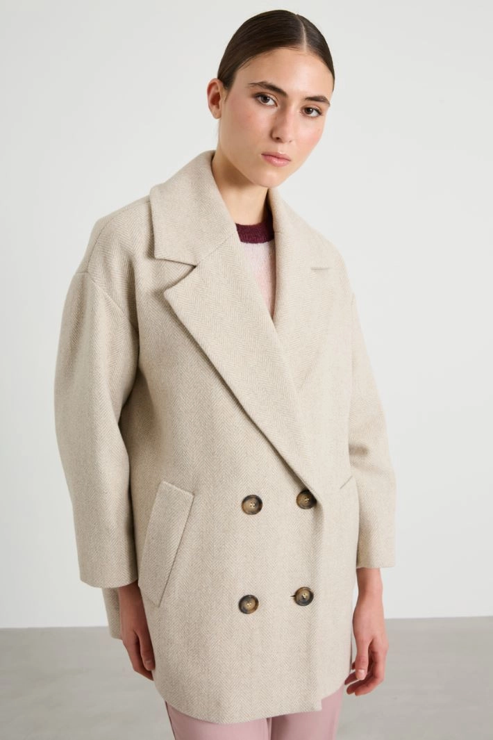 Wool chevron peacoat - LIGHT BEIGE