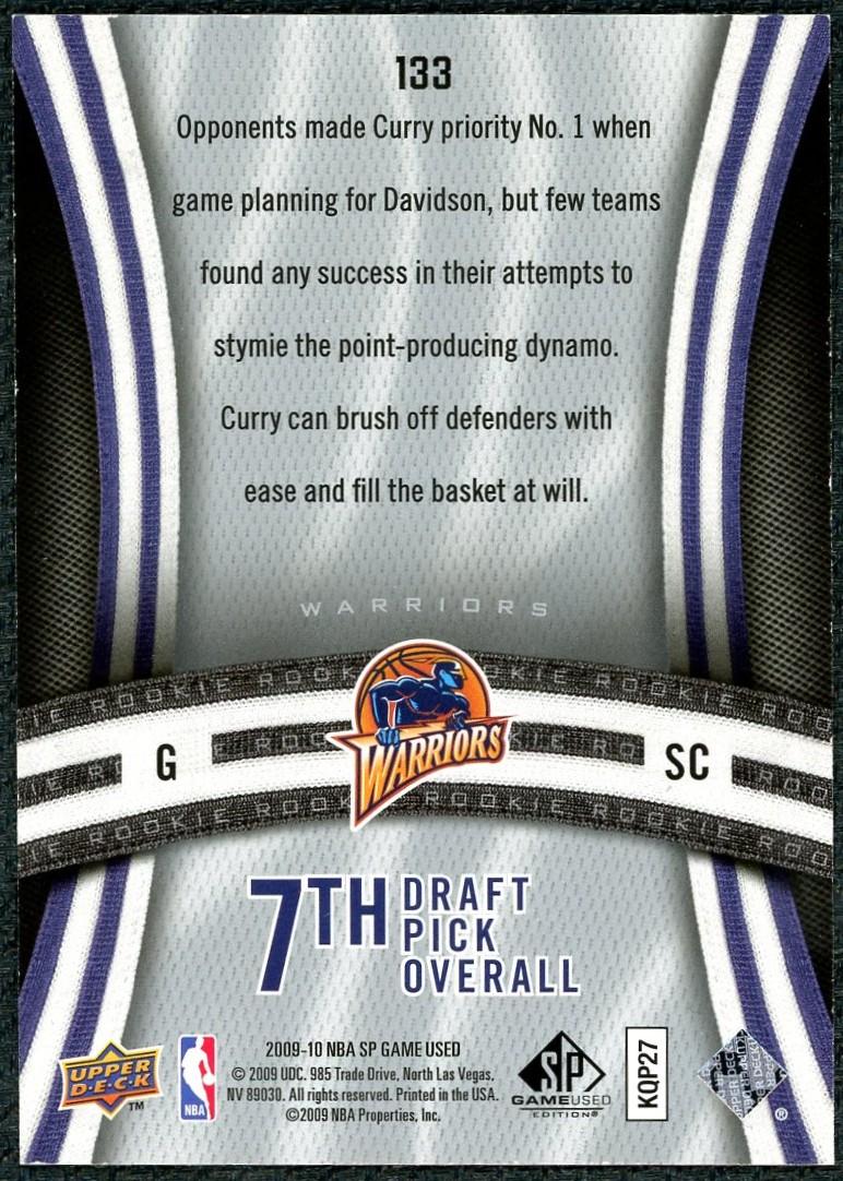 2009 Upper Deck SP Game Used Stephen Curry Rookie /399
