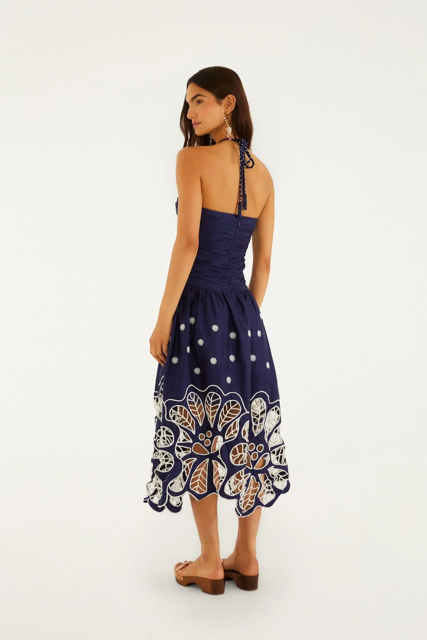 Navy Blue EmbroideredRichelieu Midi Dress