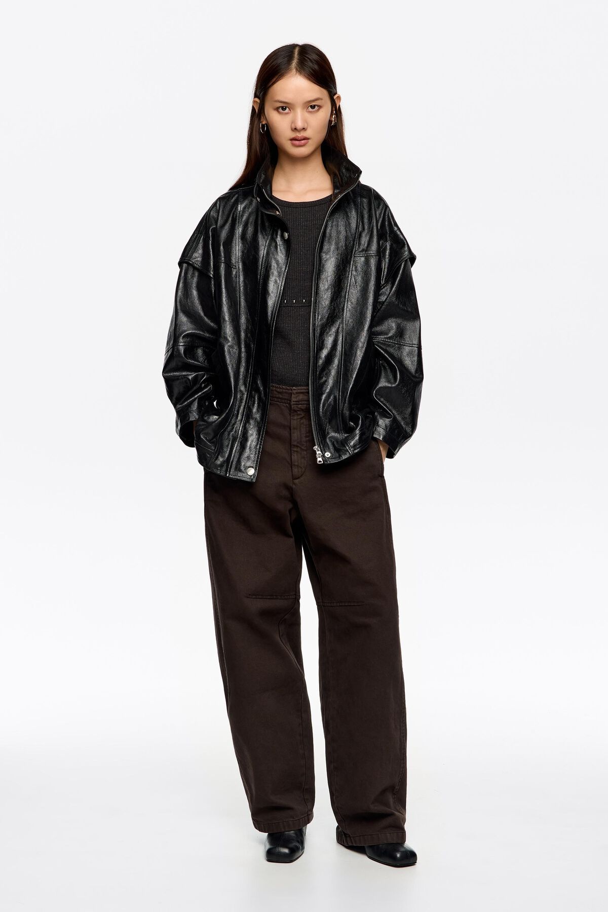 Black leather oversize jacket