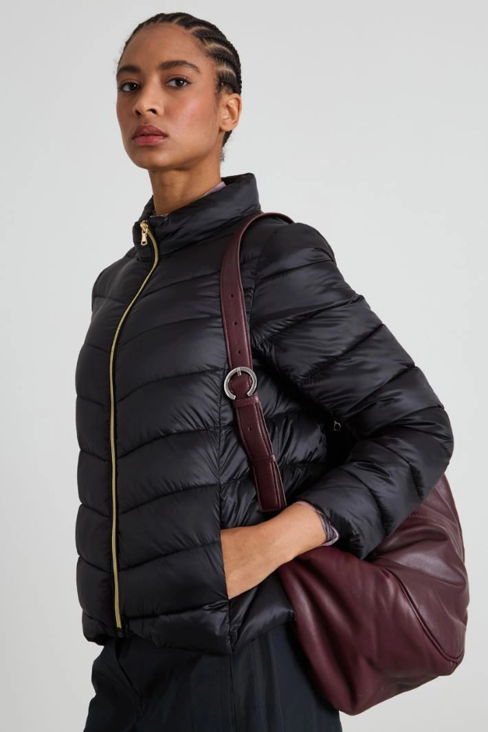 Technical satin puffer jacket - BLACK