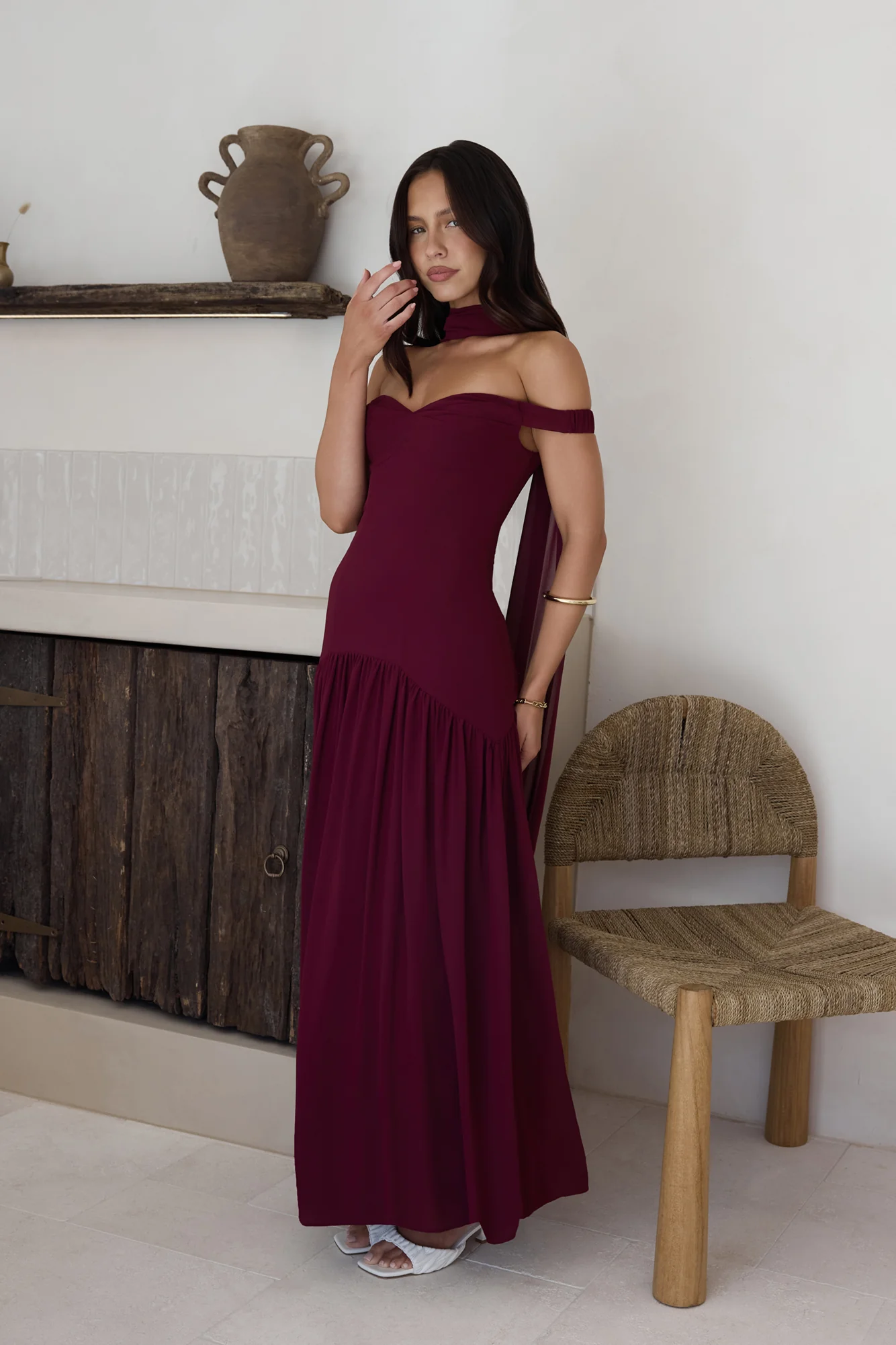 Sparkle Somewhere New Maxi Dress Wine