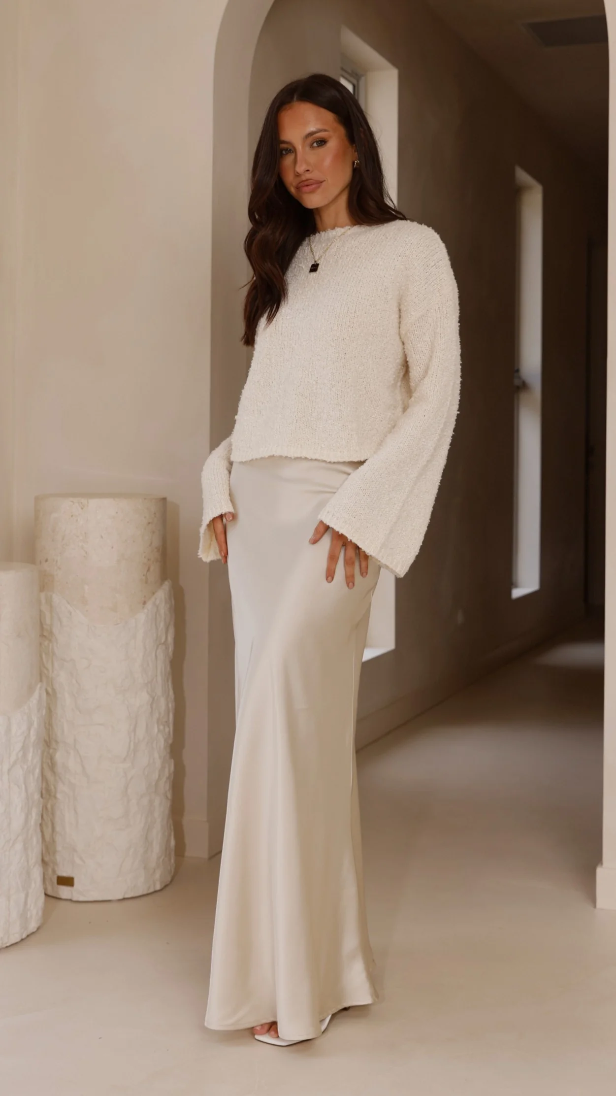 Zala Cropped Knit Sweater - Cream