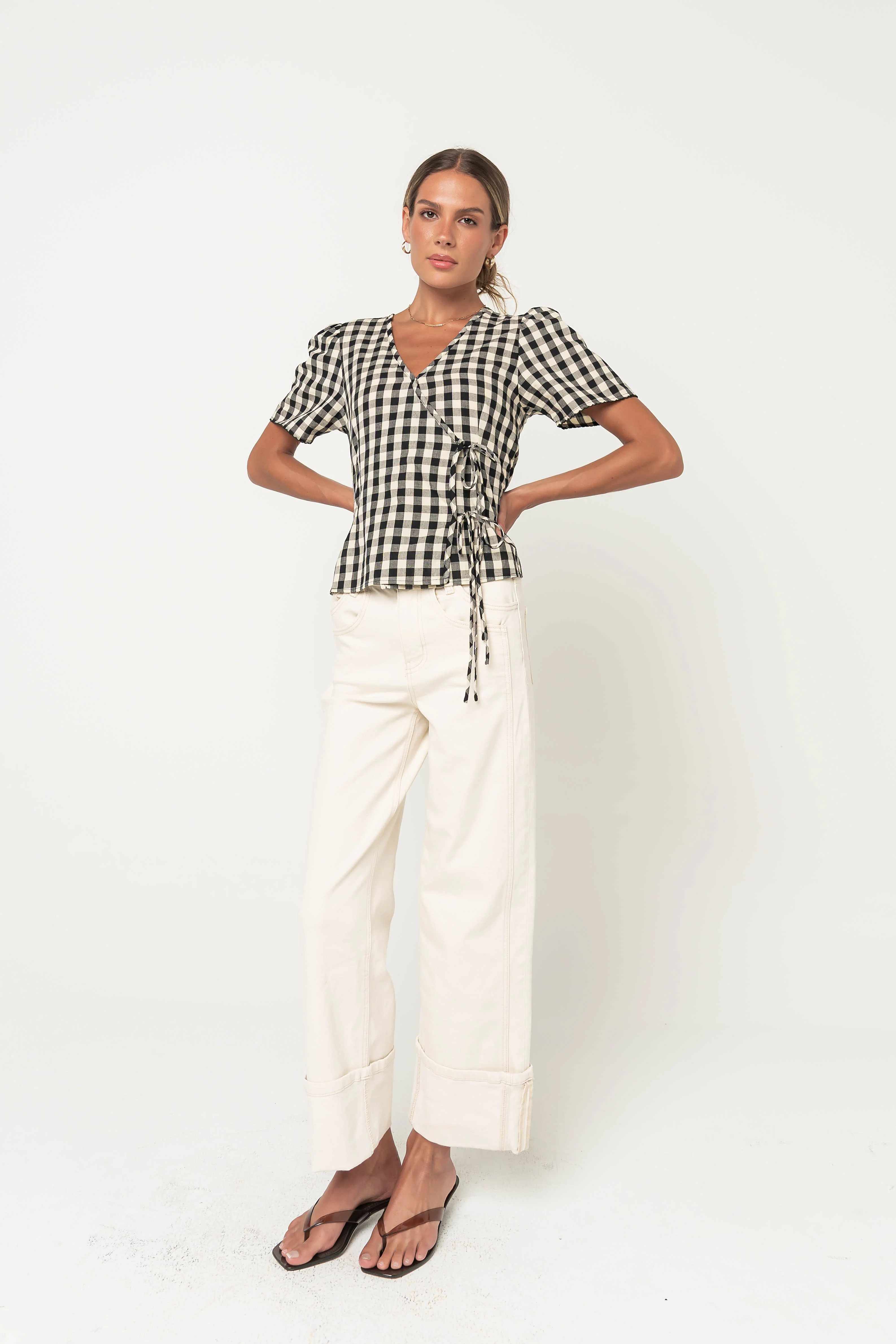 Callie Gingham Blouse in Black