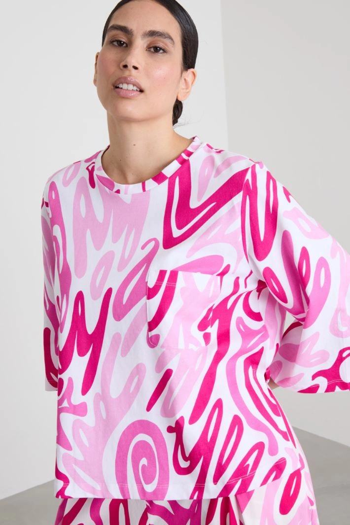 Printed T-shirt with pocket - FUCHSIA