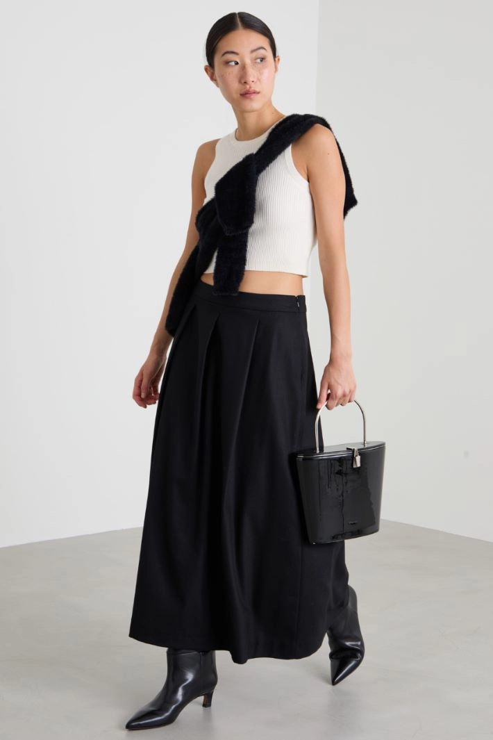 Stretch wool skirt - BLACK