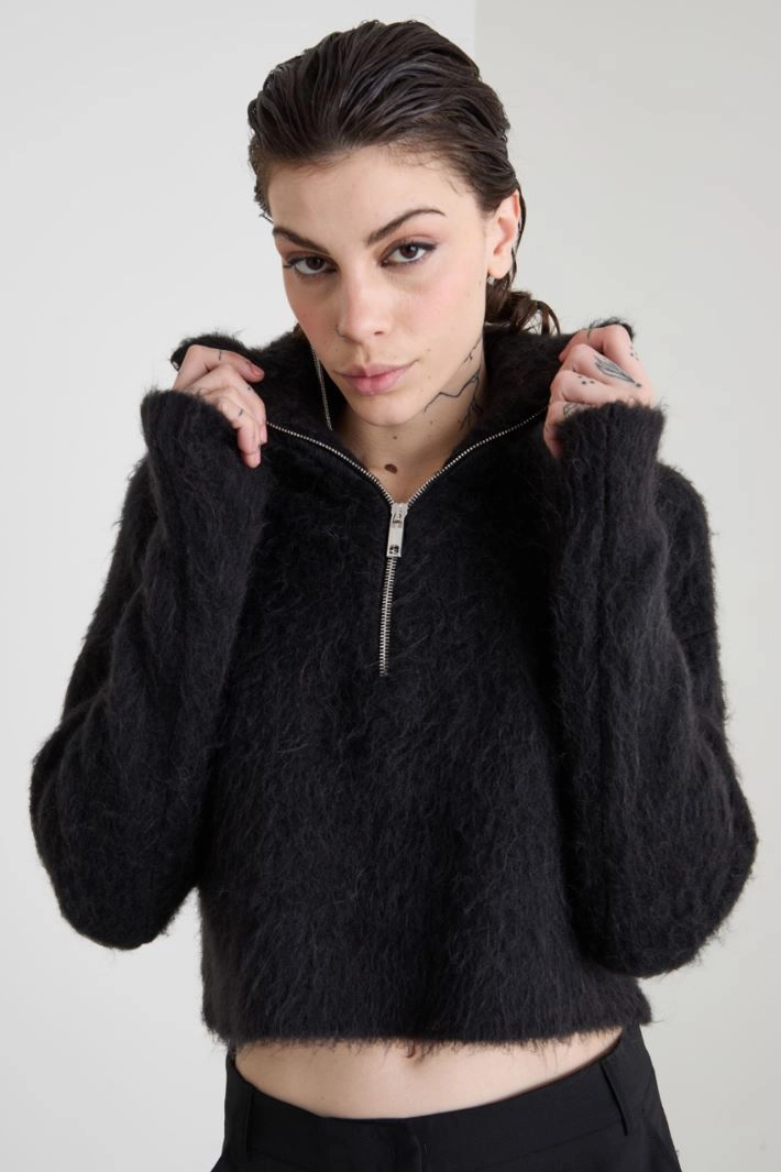 Alpaca blend boxy sweater - BLACK