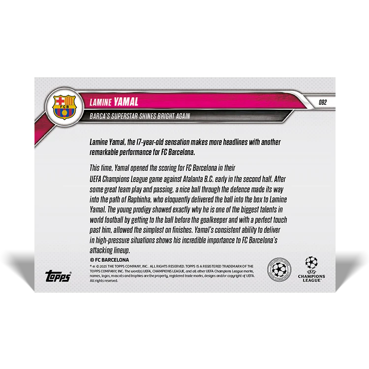 Lamine Yamal - Barca's superstar shines bright again - 24/25 UCL Topps NOW® Card 92