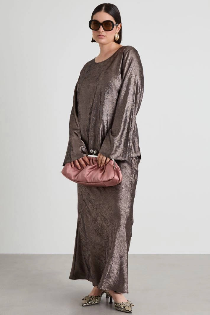 Laminated fabric blouse - BROWN