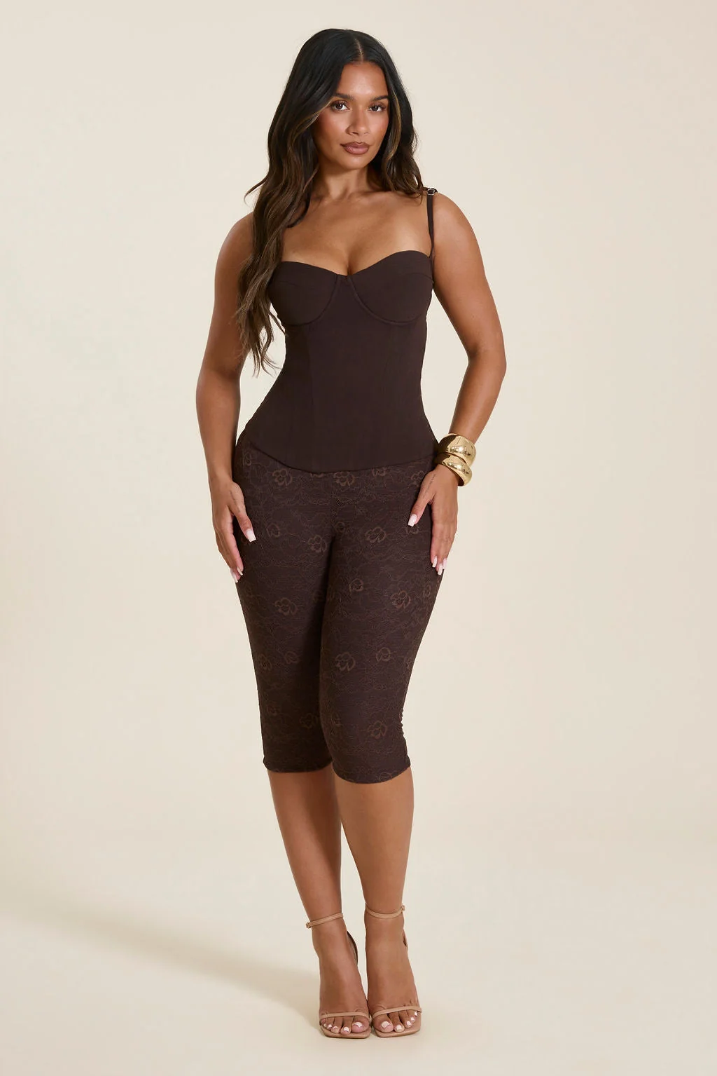 The Everly Lace Up Corset Top in Brown