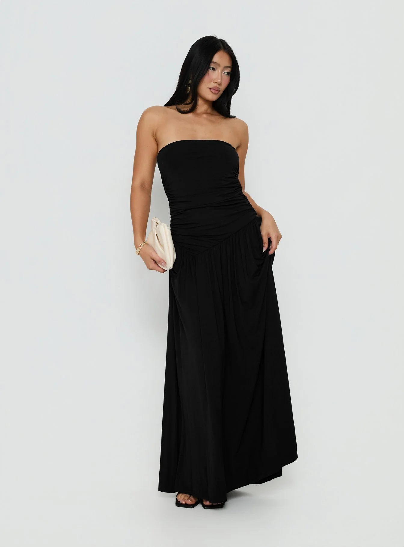 Adalisa Strapless Ruched Maxi Dress Black