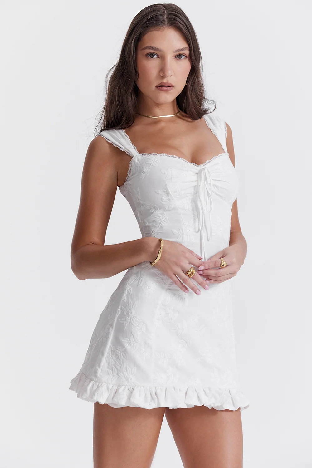 white embroidered mini dress