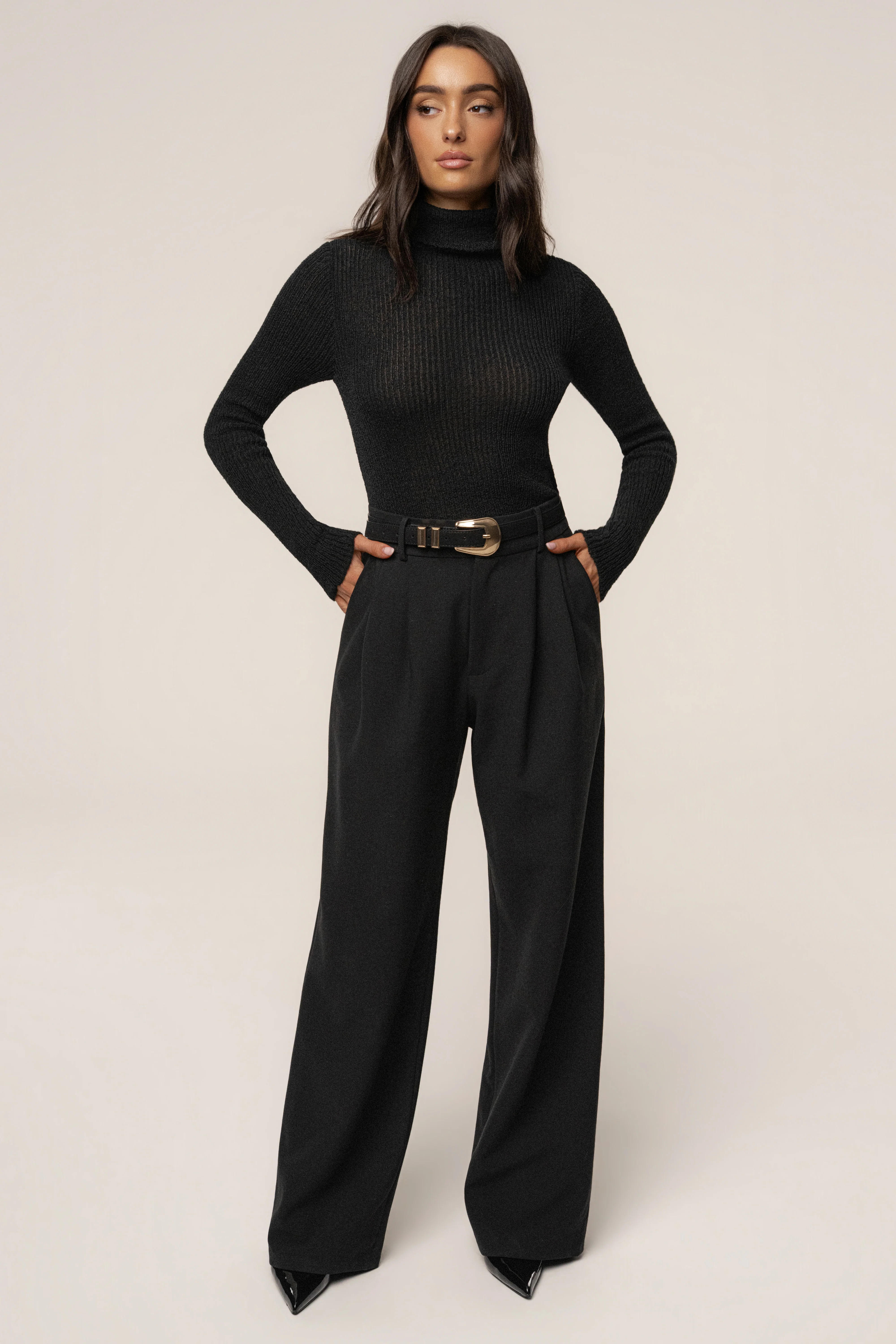 Black Carli Turtle Neck Top