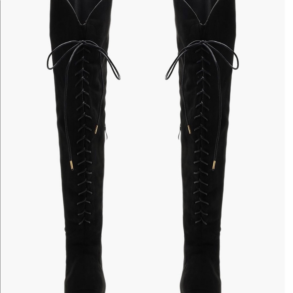 Lace Back Over The Knee Block Heeled Boots