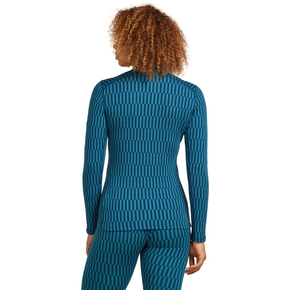 Icebreaker Merino 260 Tech Vertex Long Sleeve Half Zip Snow Grid Thermal Top Women - Topaz/Atlantis