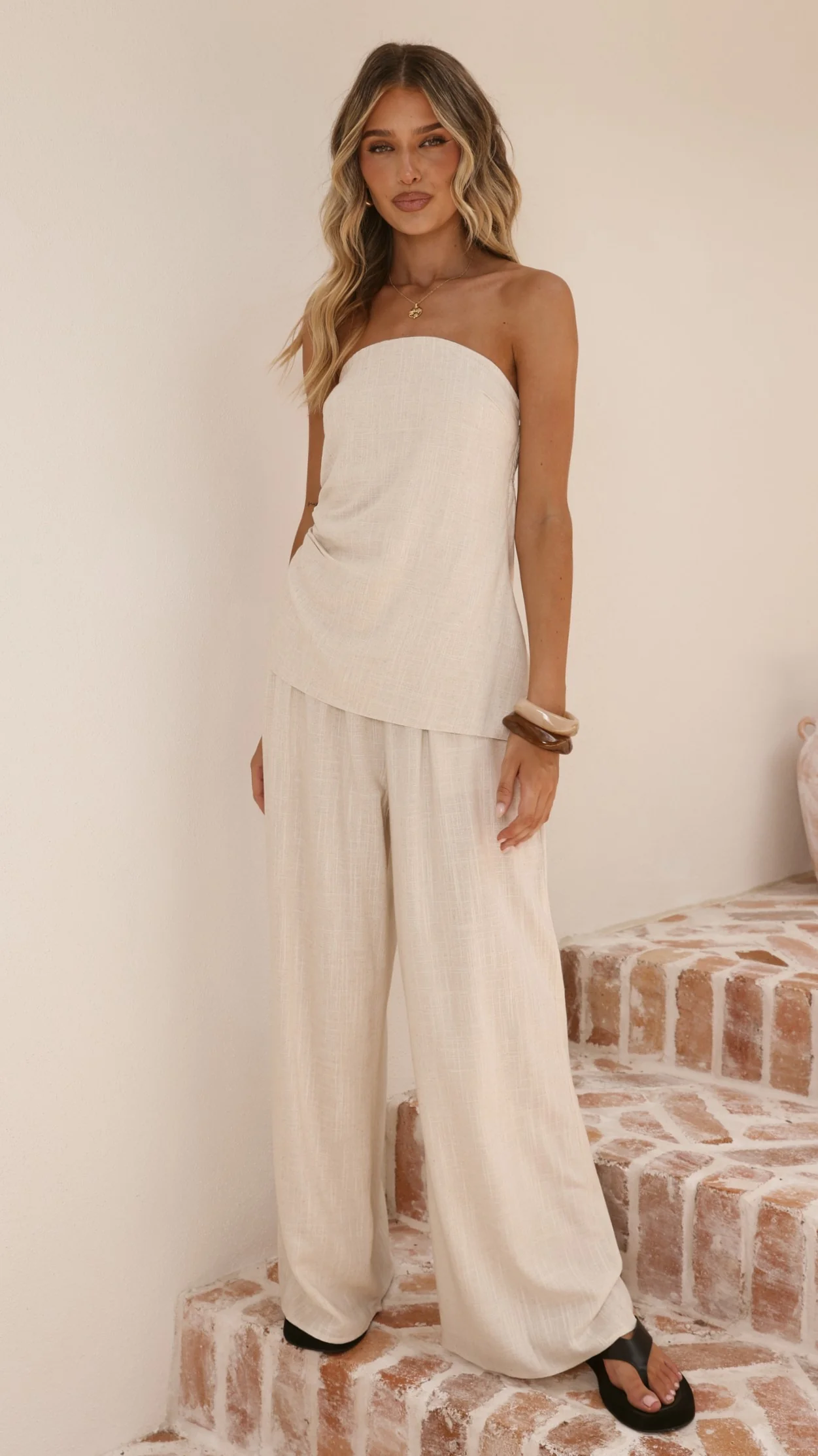 Yuki Strapless Top and Pants Set - Oatmeal