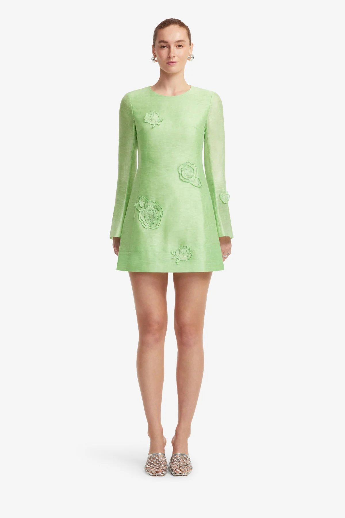 Suzanne Appliqué Long Sleeve Mini Dress - Juniper Green