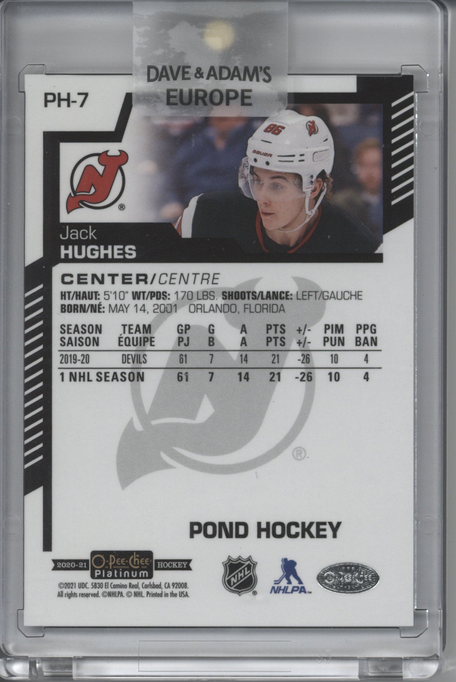 2020-21 O-Pee-Chee Platinum Jack Hughes Pond Hockey Card #PH-7