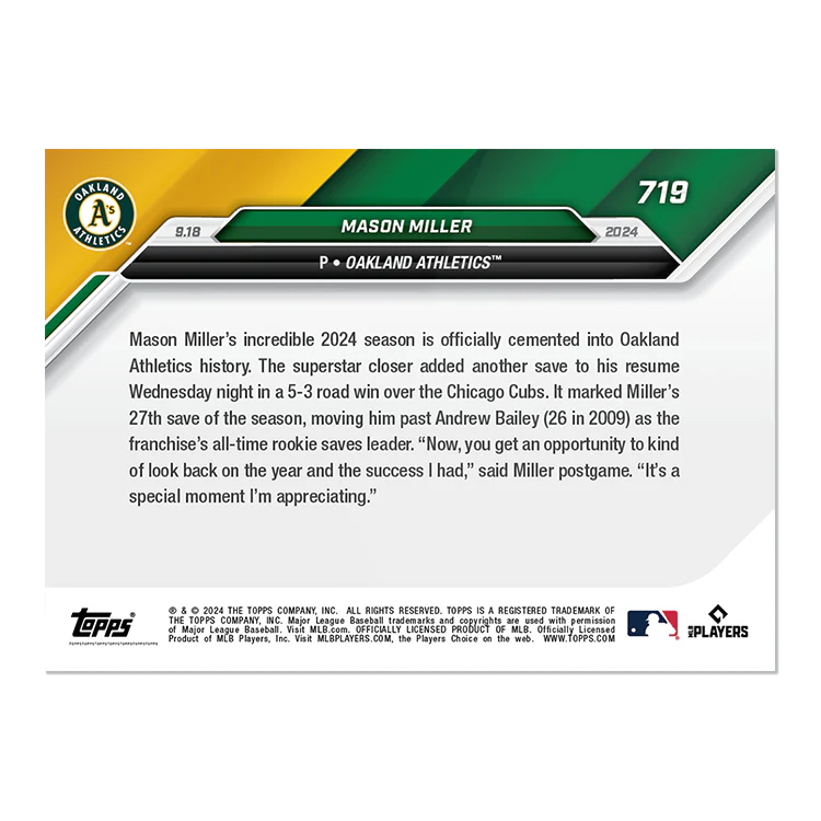 Mason Miller - 2024 MLB TOPPS NOW® Card 719