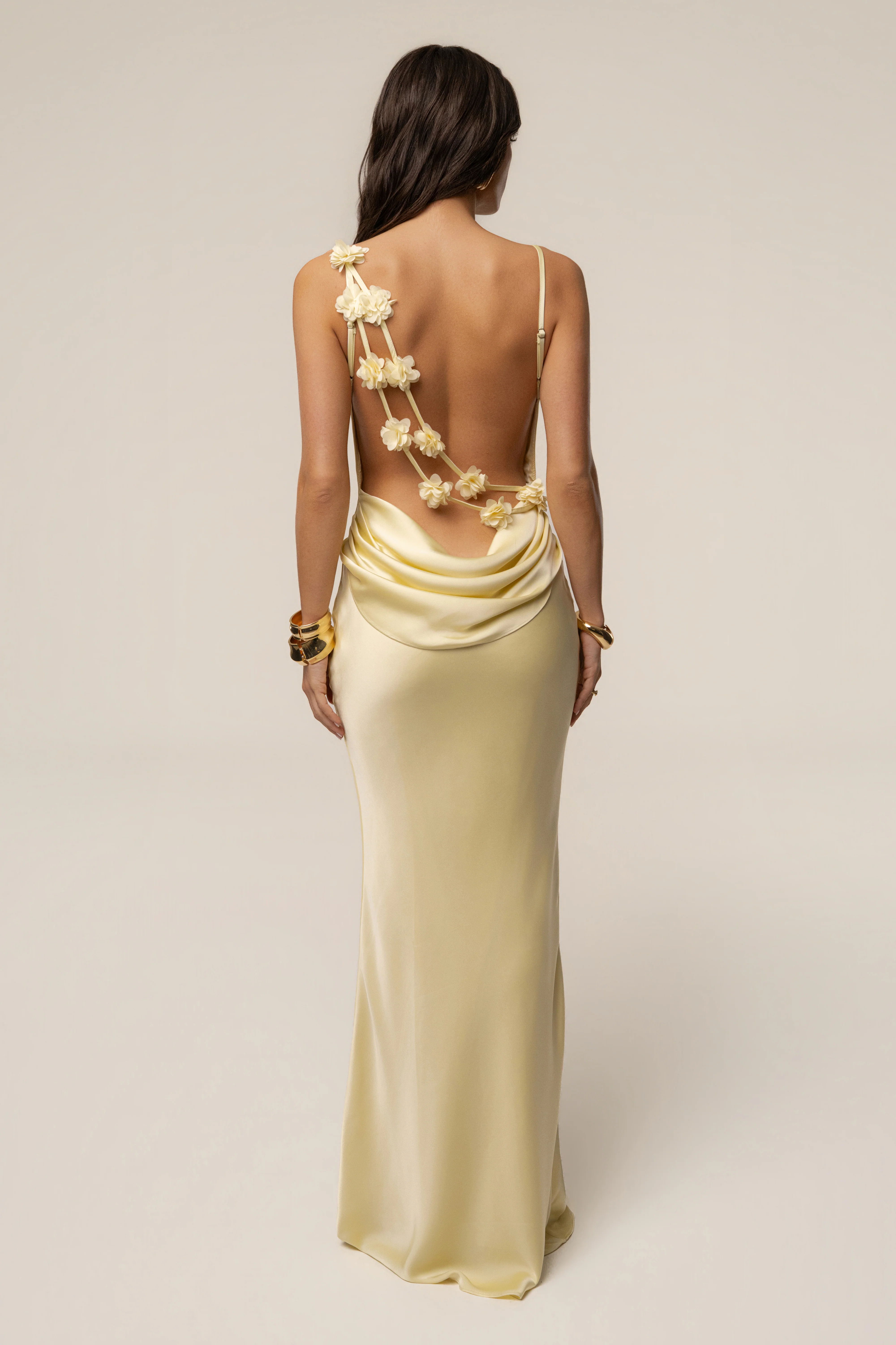Yellow Down The Aisle Satin Gown