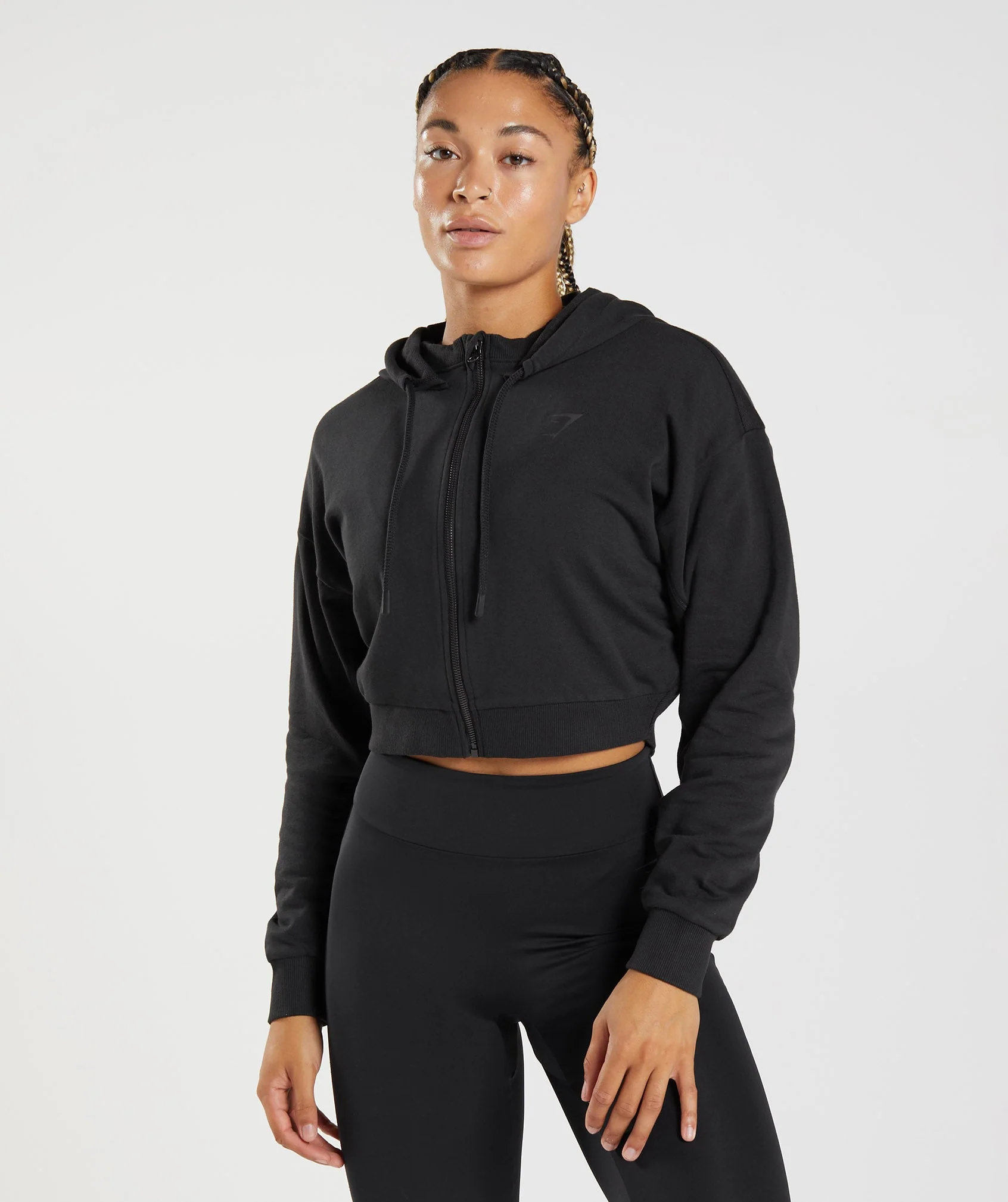 GS Power Cropped Zip Hoodie Black