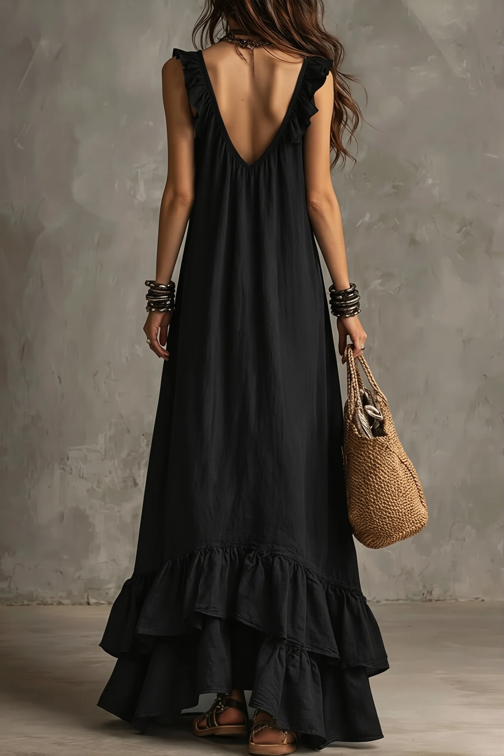 Ruffle Sleeveless Casual Long Boho Dress