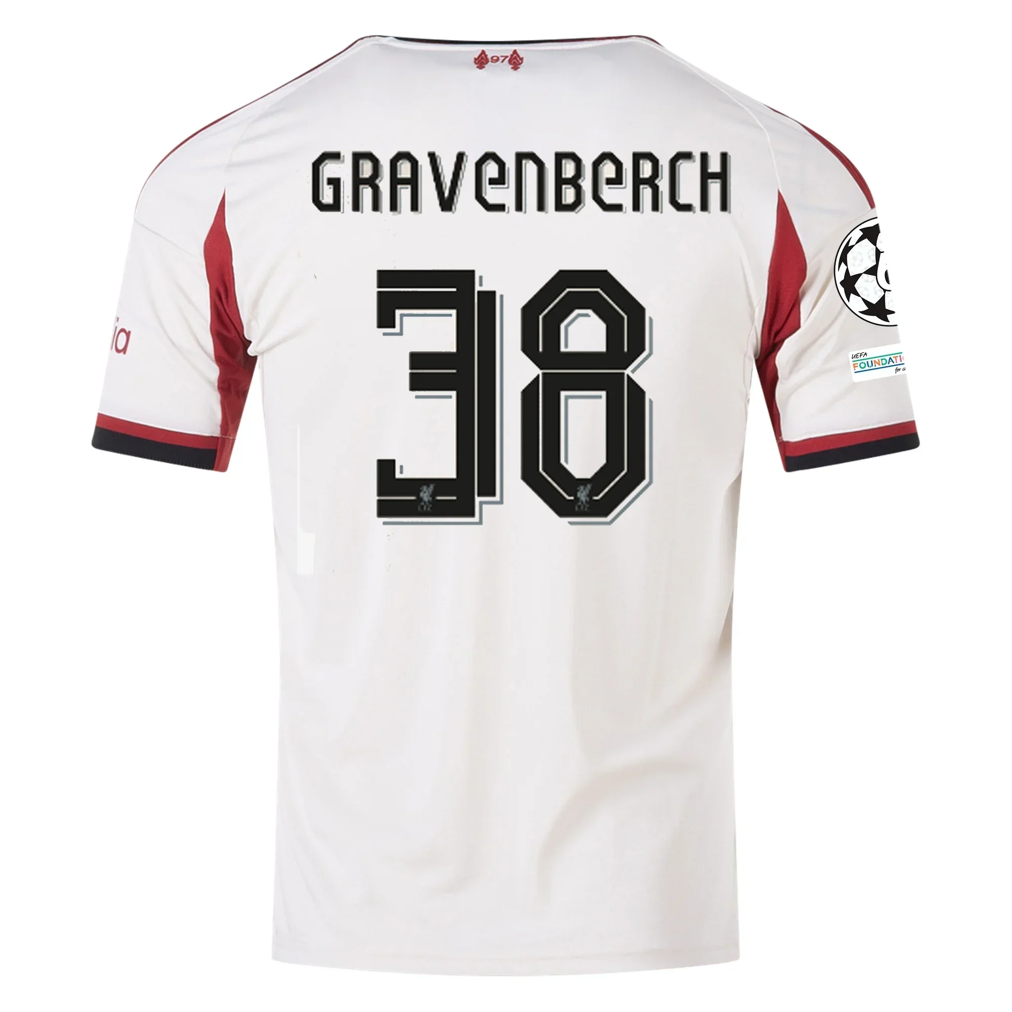 Men's Liverpool Ryan Gravenberch Away Jersey w/ Champions League Patches 25/26 (Wonder White)