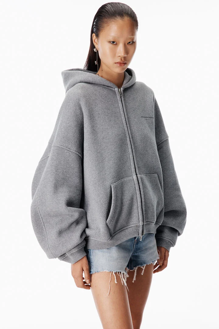 all-over crystal zip up hoodie